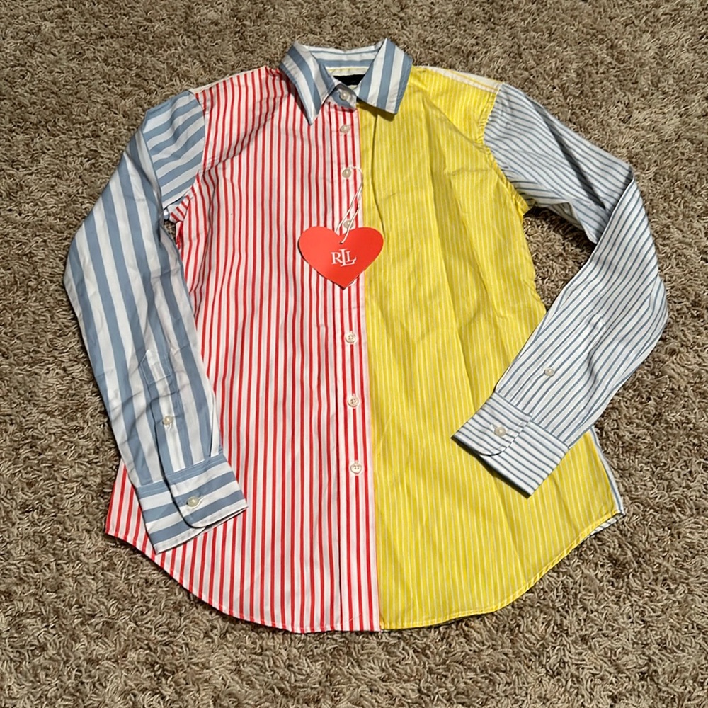 Lauren Ralph Lauren- Women’s Striped Button Front Blouse-Size XXS - Picture 2 of 6
